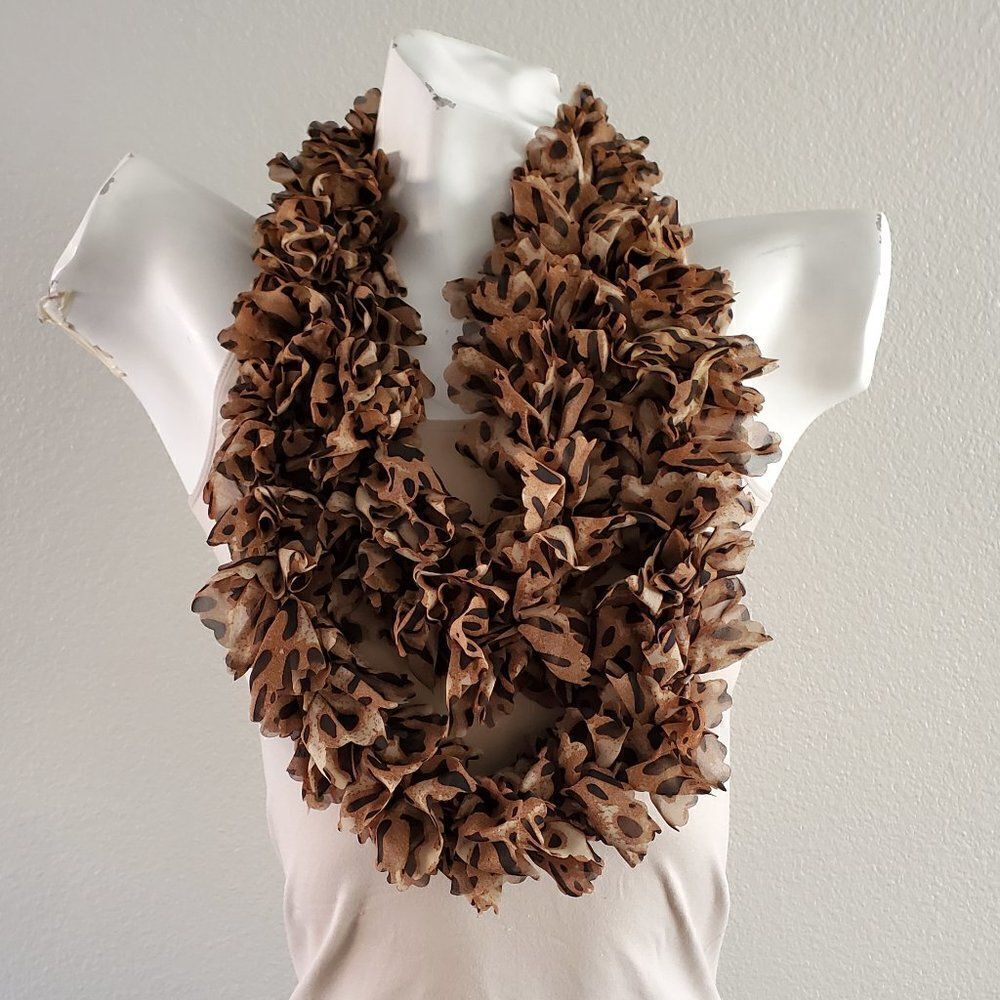 BOGO Scarf Sale - brown and black leopard print ruffle infinity scarf